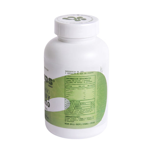 Frasco blanco de Gracias de la Tierra con cápsulas de vinagre de manzana y magnesio para la digestión