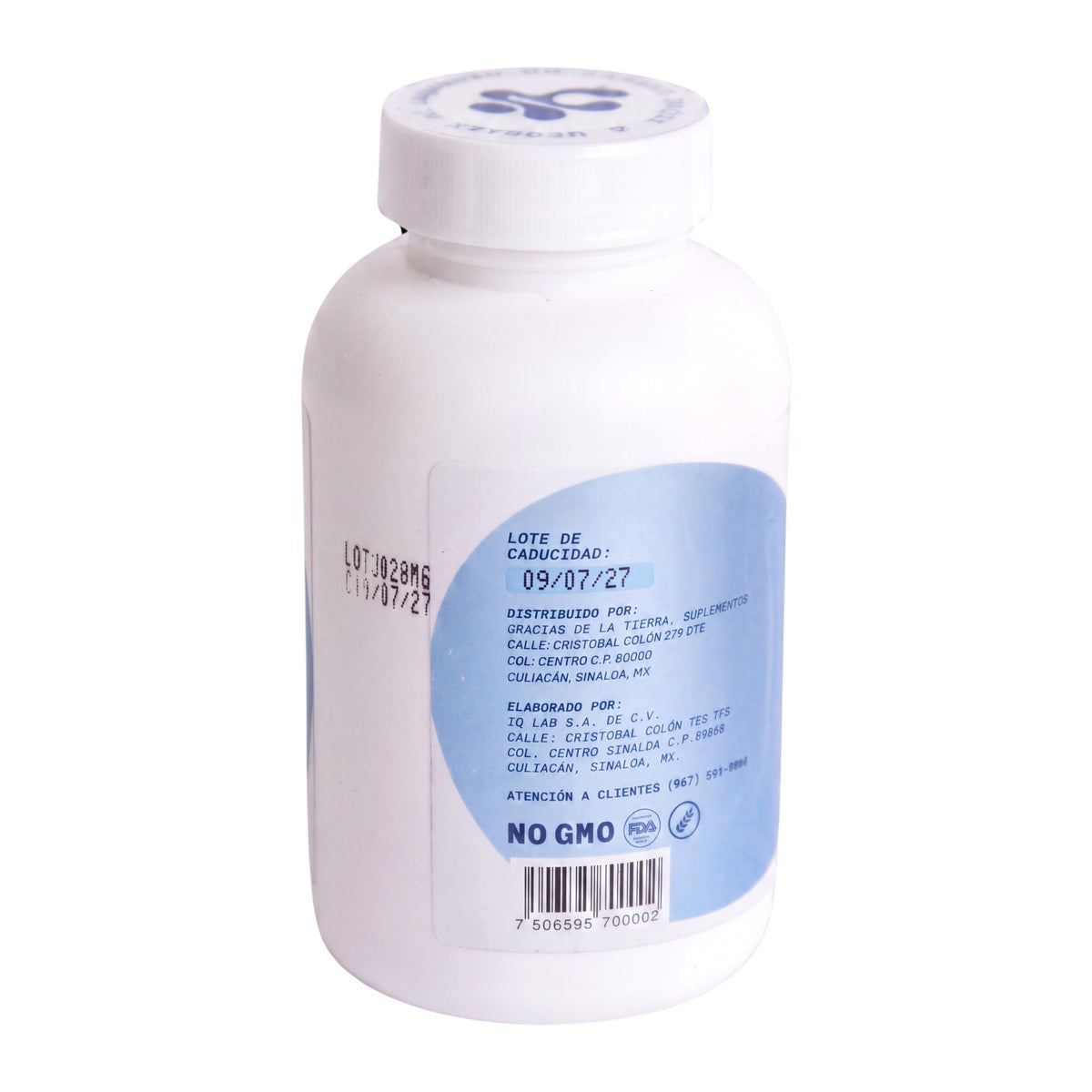Frasco blanco de Gracias de la Tierra con cápsulas de magnesio para el descanso y equilibrio del sistema nervioso.